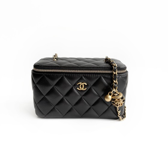 Chanel Vanity Case Bag in Quilted Lambskin with Gold Ball Hardware